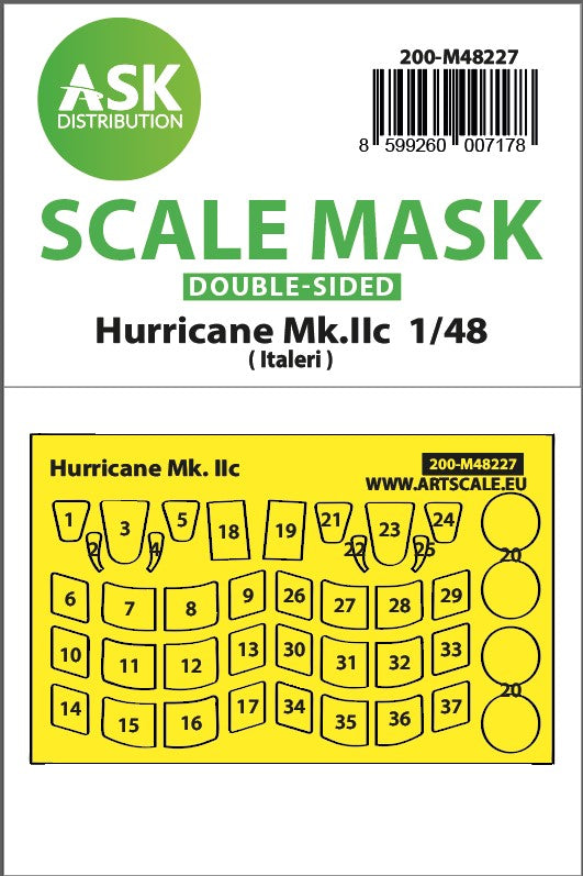 Art Scale 200-M48227 1:48 Hawker Hurricane Mk.IIc wheels & canopy mask