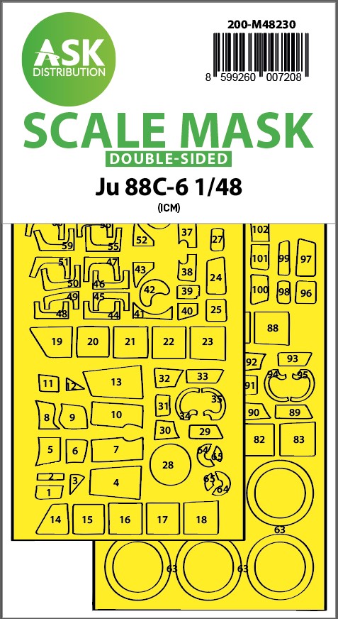 Art Scale 200-M48230 1:48 Junkers Ju-88C-6 wheels and canopy frame paint mask