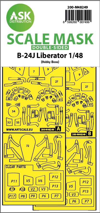 Art Scale 200-M48249 1:48 Consolidated B-24J Liberator canopy frame paint mask