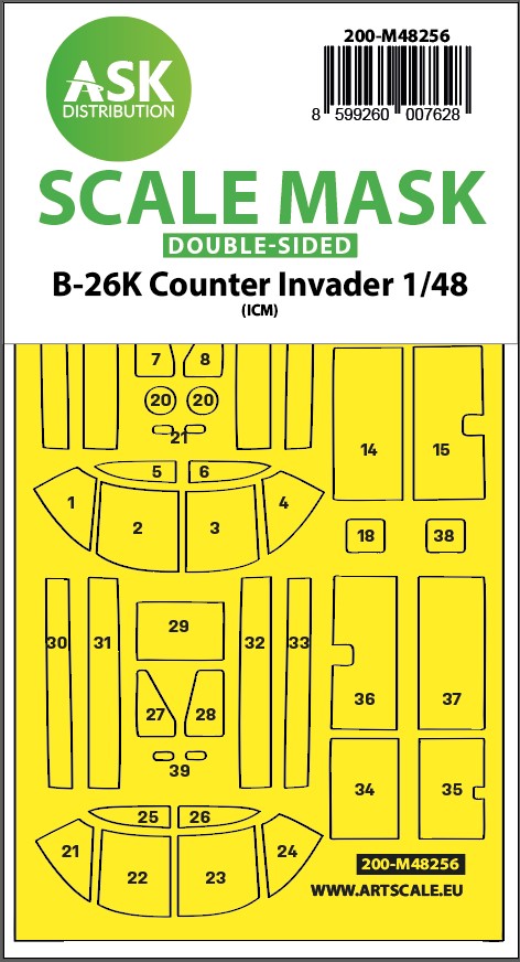 Art Scale 200-M48256 1:48 Douglas B-26K Counter Invader canopy frame paint mask