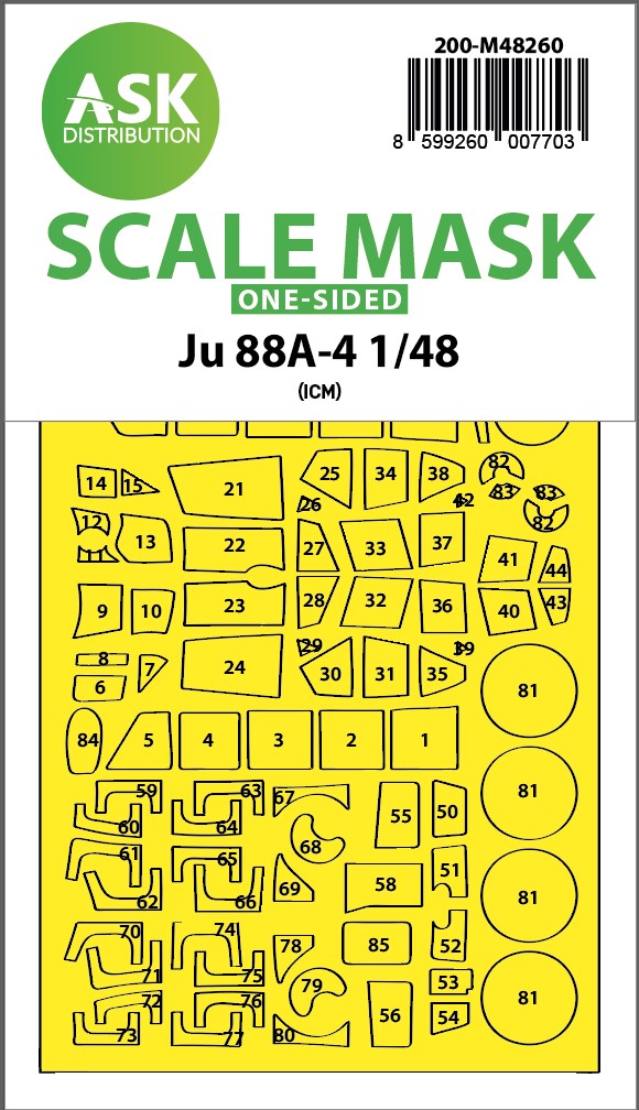 Art Scale 200-M48260 1:48 Junkers Ju-88A-4 canopy frame paint mask