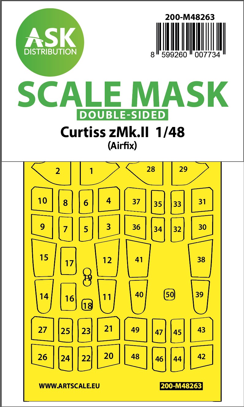 Art Scale 200-M48263 1:48 Curtiss Tomahawk Mk.II canopy frame paint mask