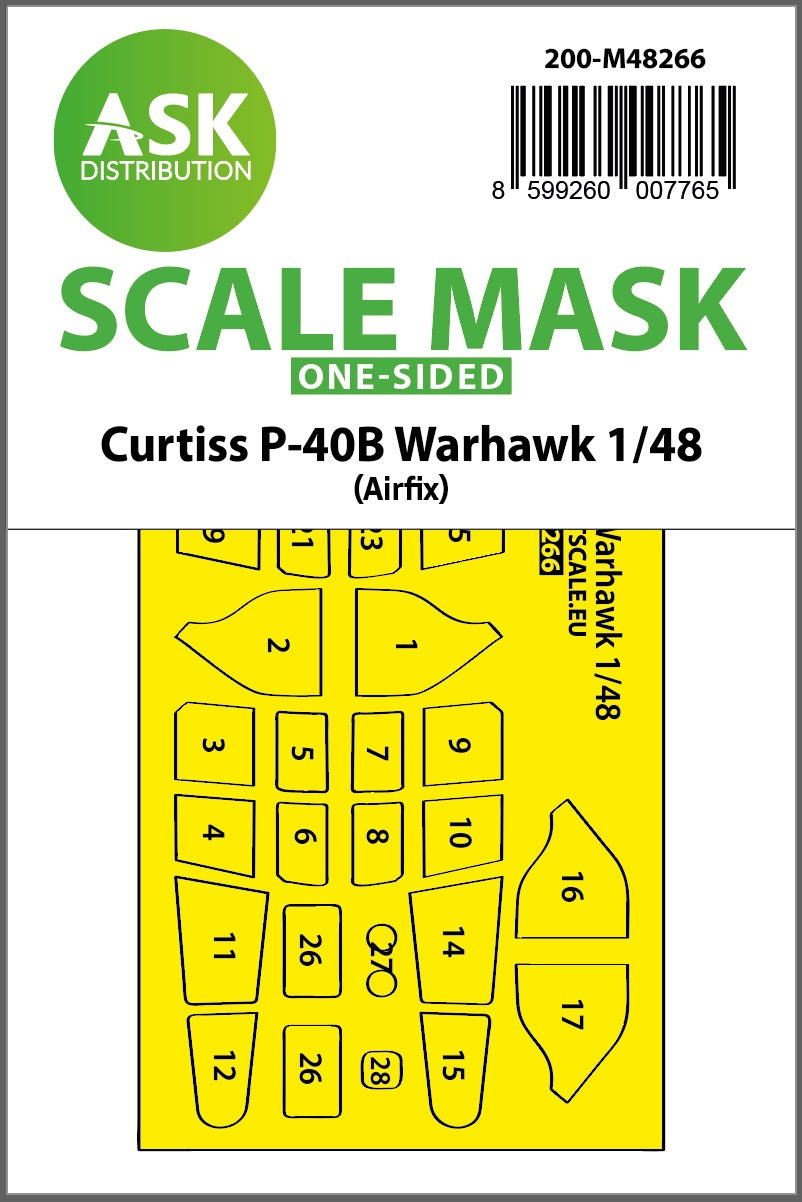 Art Scale 200-M48266 1:48 Curtiss P-40B Warhawk canopy frame paint mask