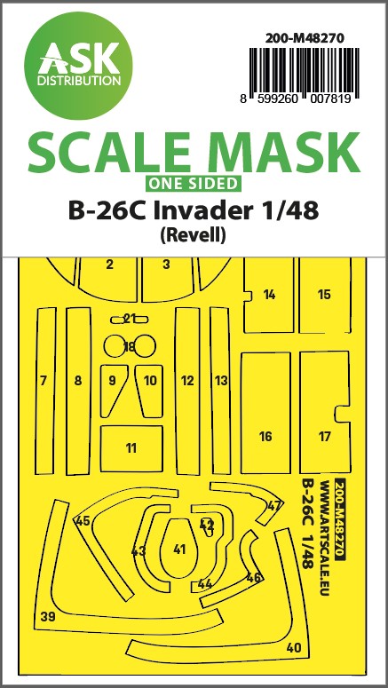 Art Scale 200-M48270 1:48 Douglas B-26C Invader canopy frame paint mask