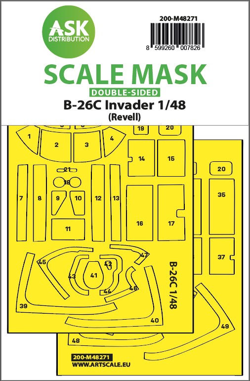 Art Scale 200-M48271 1:48 Douglas B-26C Invader wheels & canopy frame paint mask