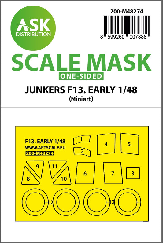 Art Scale 200-M48274 1:48 Junkers F 13 early production canopy frame paint mask