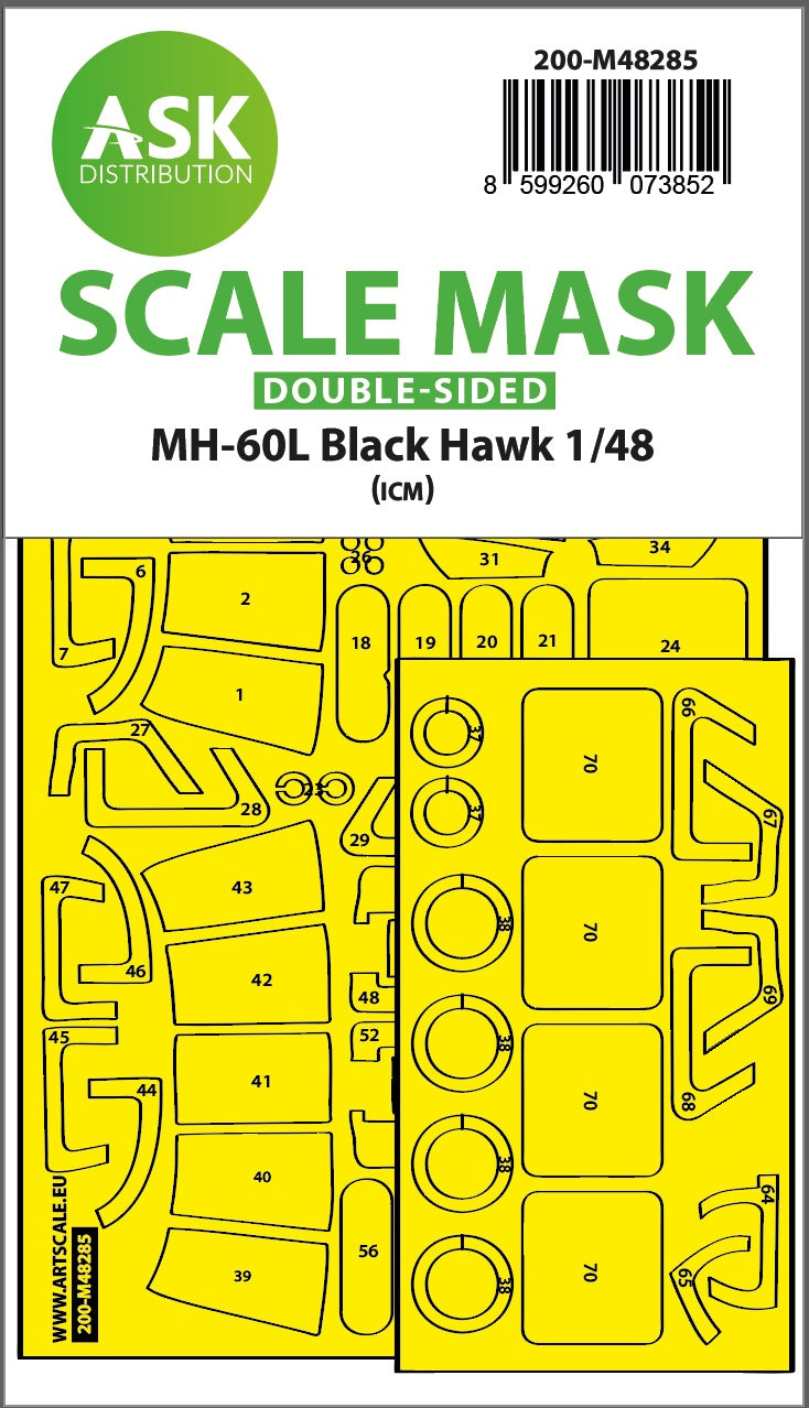 Art Scale 200-M48285 1:48 Sikorsky MH-60L Black Hawk Wheel & Canopy Mask