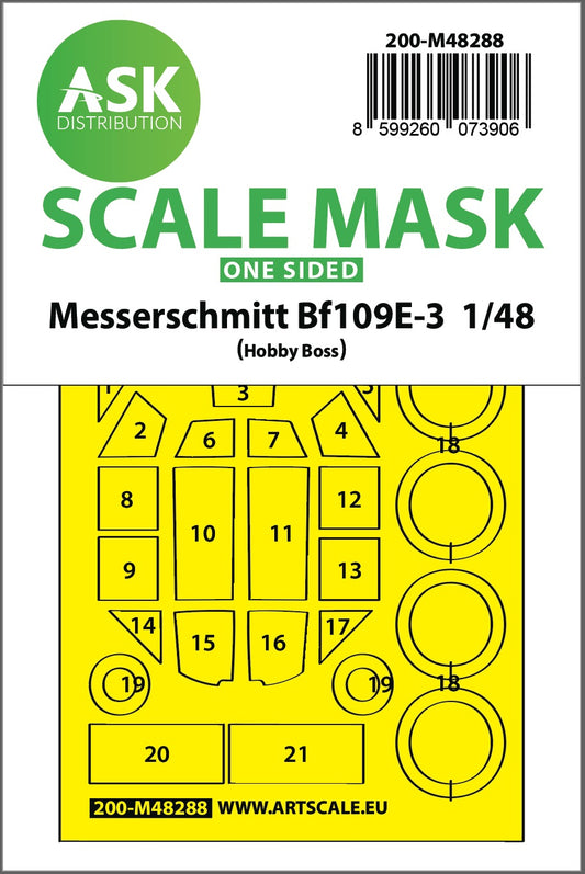 Art Scale 200-M48288 1:48 Messerschmitt Bf-109E-3 canopy frame paint mask