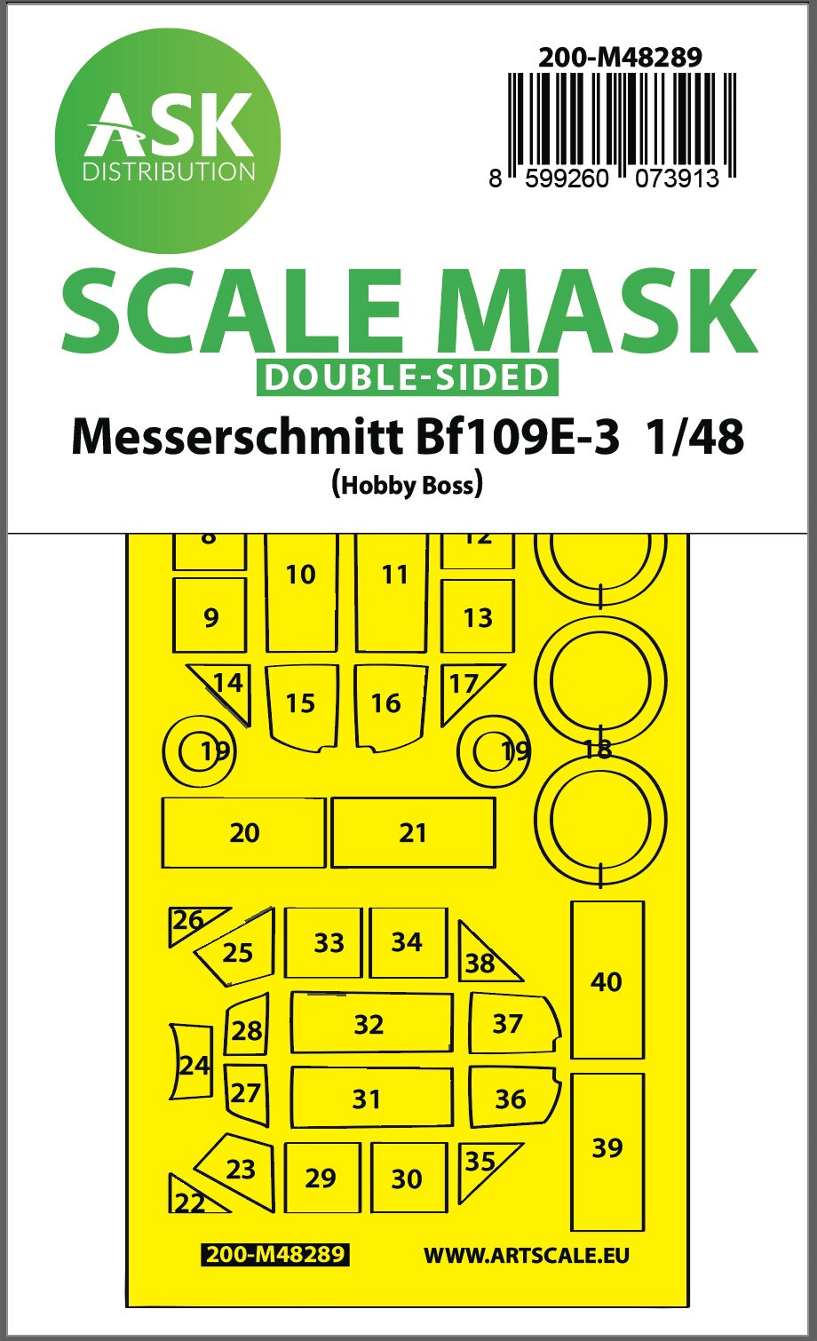 Art Scale 200-M48289 1:48 Messerschmitt Bf-109E-3 wheels & canopy mask