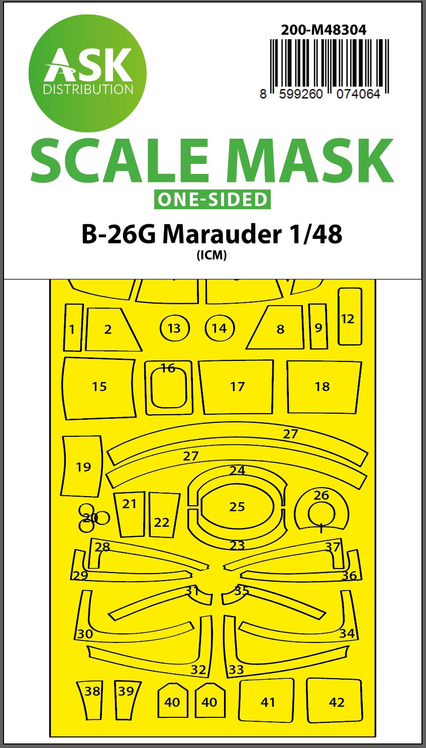Art Scale 200-M48304 1:48 Martin B-26G Marauder canopy frame paint mask