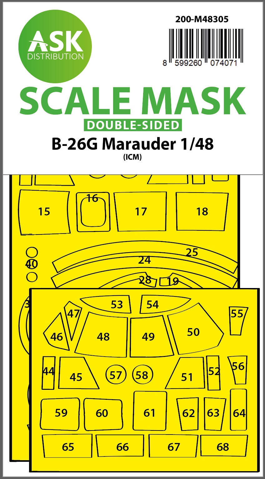 Art Scale 200-M48305 1:48 Martin B-26G Marauder canopy frame paint mask