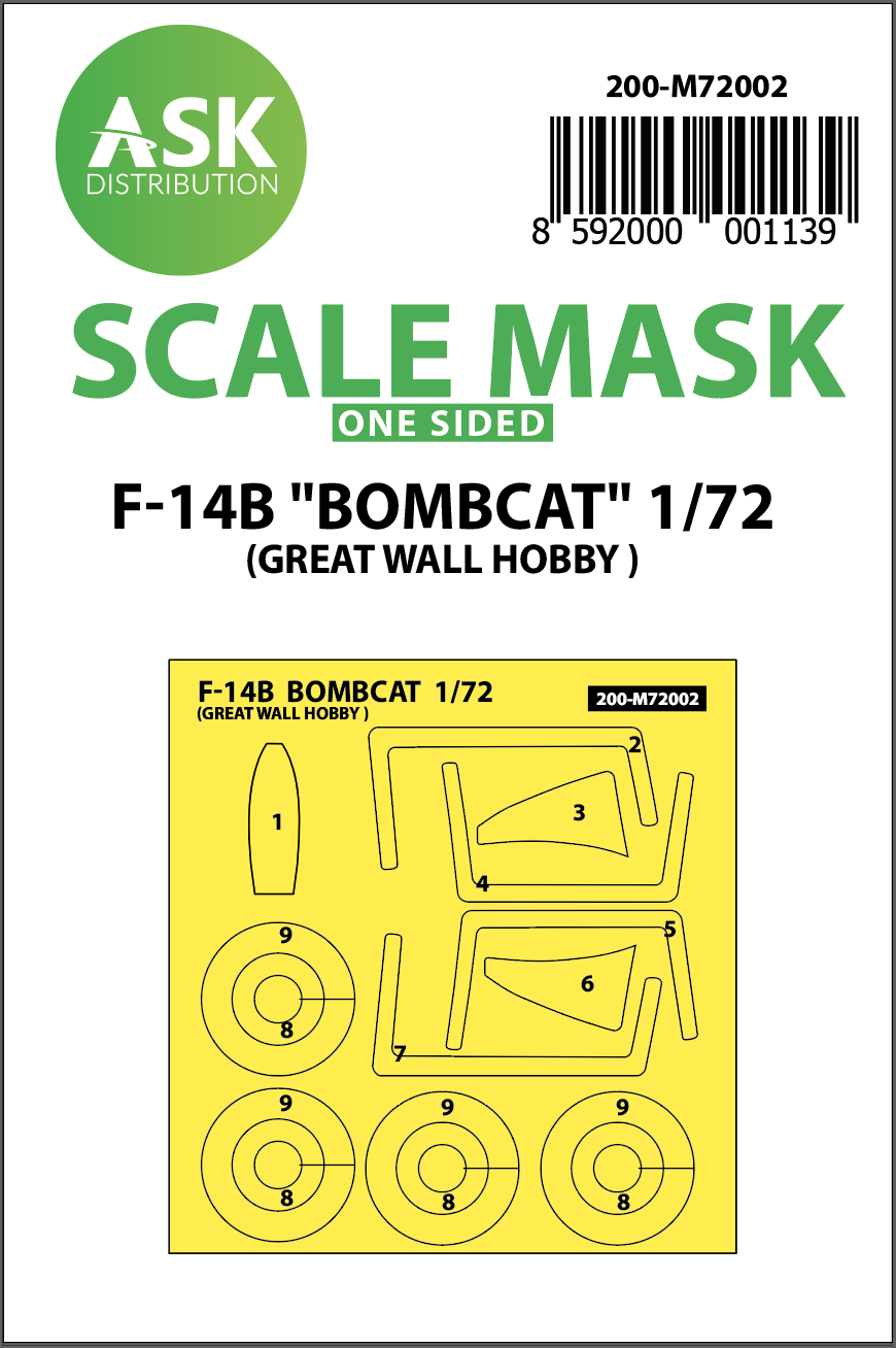 Art Scale 200-M72002 1:72 Grumman F-14B Bombcat wheels & canopy frame paint mask