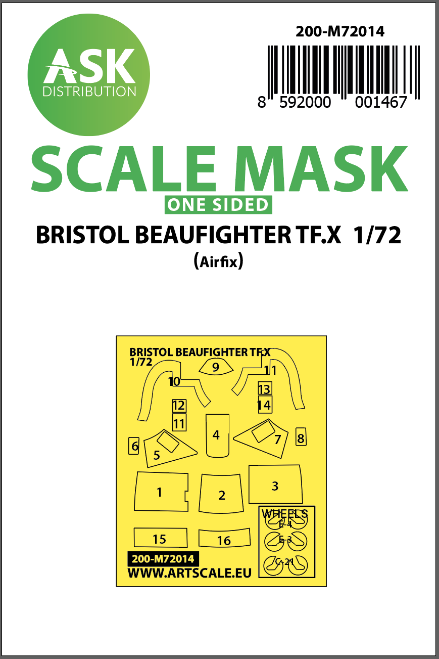 Art Scale 200-M72014 1:72 Beaufighter TF.X Kabuki Wheel & Canopy Masks