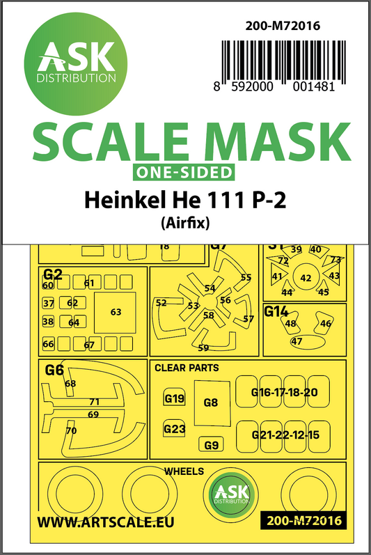 Art Scale 200-M72016 1:72 Heinkel He-111P-2 Kabuki Wheel & Canopy Masks