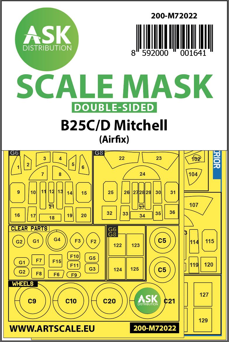 Art Scale 200-M72022 1:72 B-25C/D Mitchell Kabuki Wheel & Canopy Masks