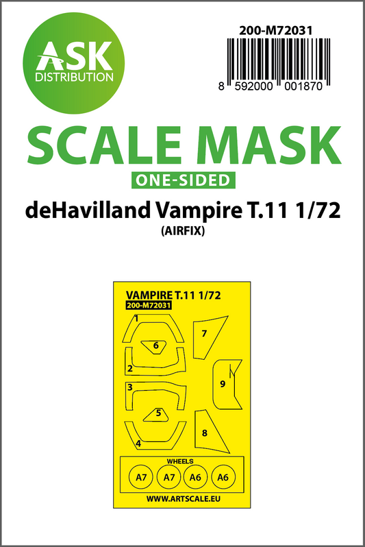 Art Scale 200-M72031 1:72 Vampire T.11/J-28C Wheel & Canopy Paint Masks