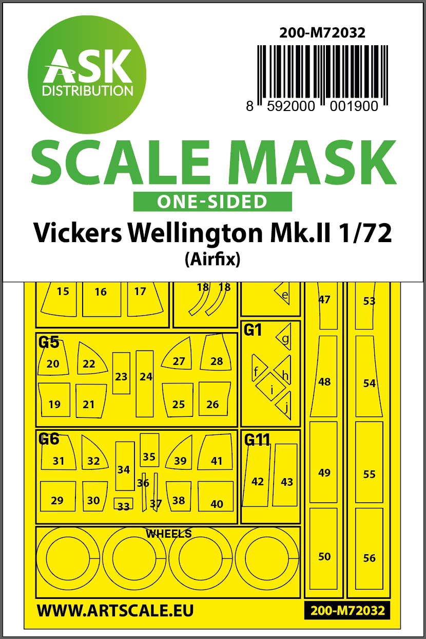 Art Scale 200-M72032 1:72 Wellington Mk.II Wheel & Canopy Paint Masks