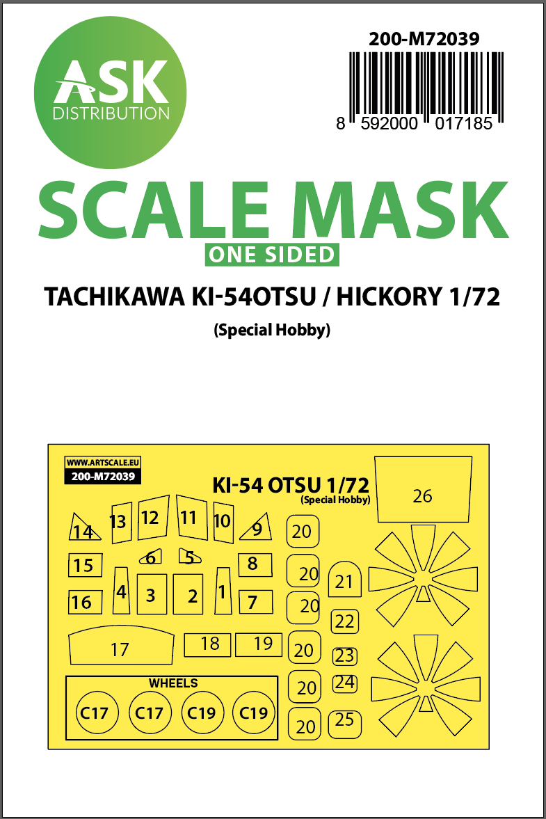 Art Scale 200-M72039 1:72 Tachikawa Ki-54OTSU / Hickory Wheel & Canopy Masks