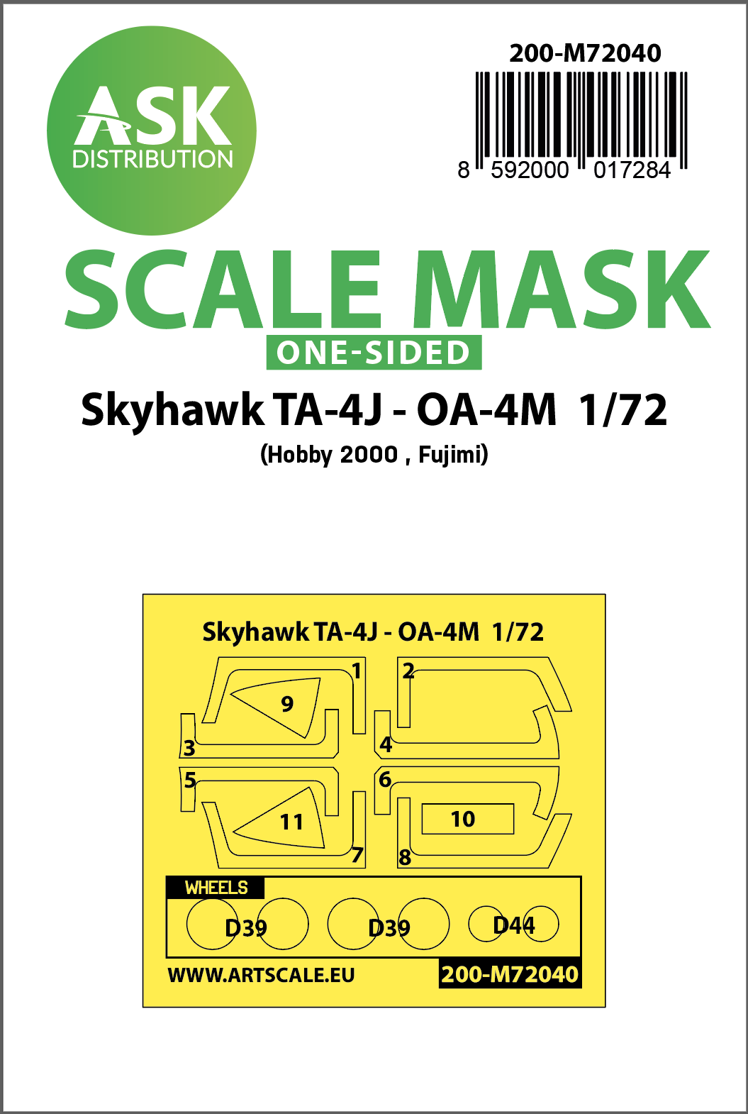 Art Scale 200-M72040 1:72 Skyhawk TA-4J/OA-4M Wheel & Canopy Paint Masks