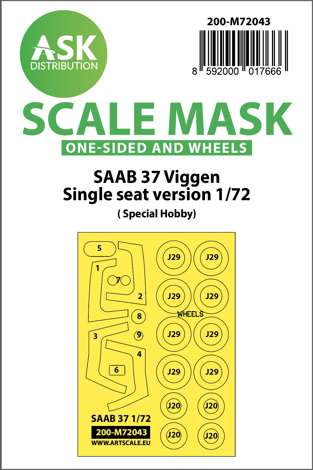 Art Scale 200-M72043 1:72 Saab JA-37 Viggen Wheel & Canopy Paint Masks