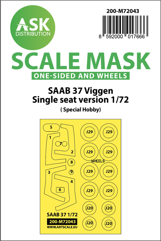 Art Scale 200-M72043 1:72 Saab JA-37 Viggen Wheel & Canopy Paint Masks