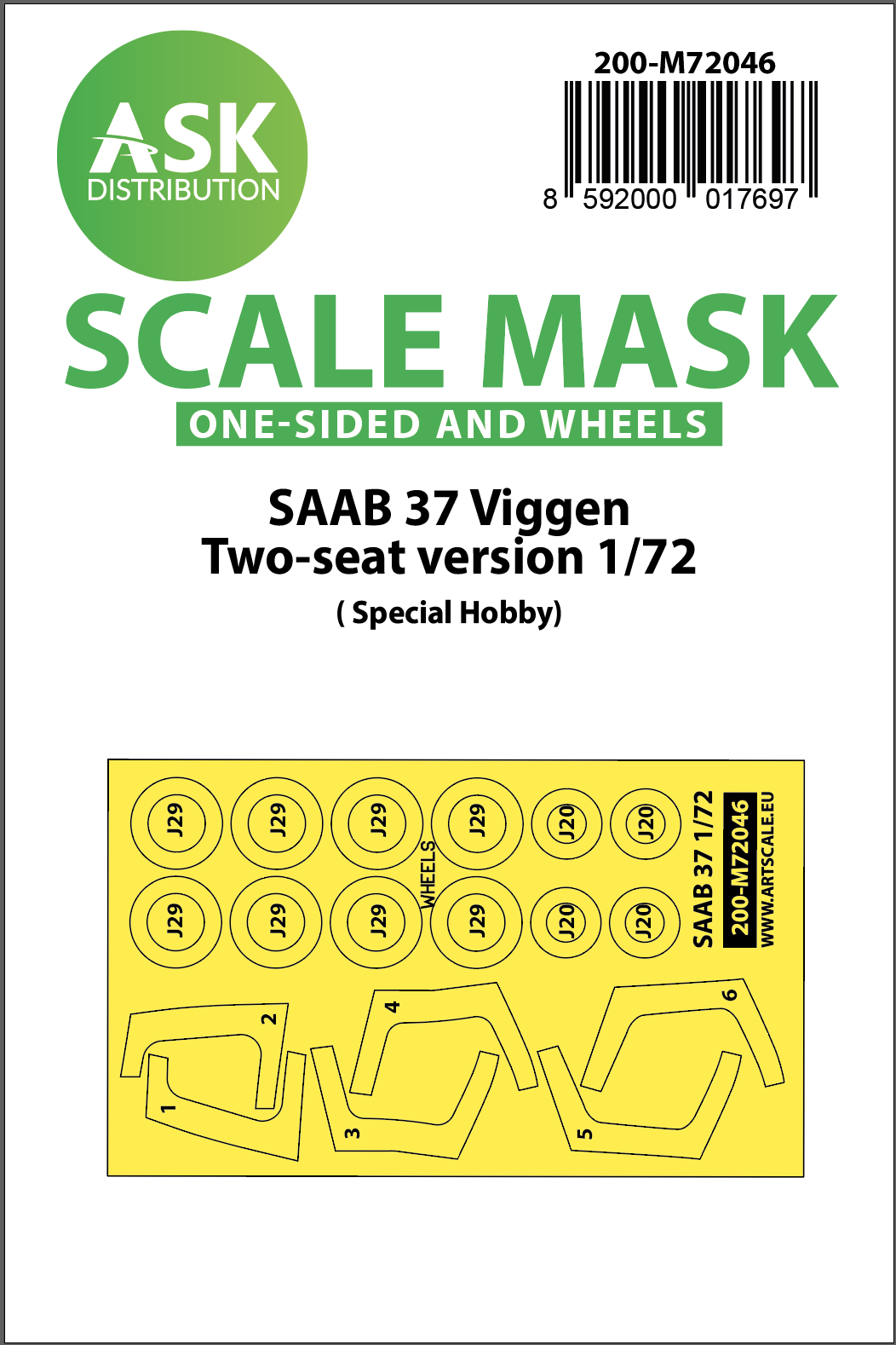 Art Scale 200-M72046 1:72 Saab Sk-37 Viggen Wheel & Canopy Paint Masks