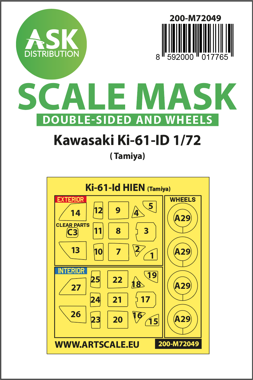 Art Scale 200-M72049 1:72 Ki-61-ID Wheel & Canopy Masks Inside/Outside