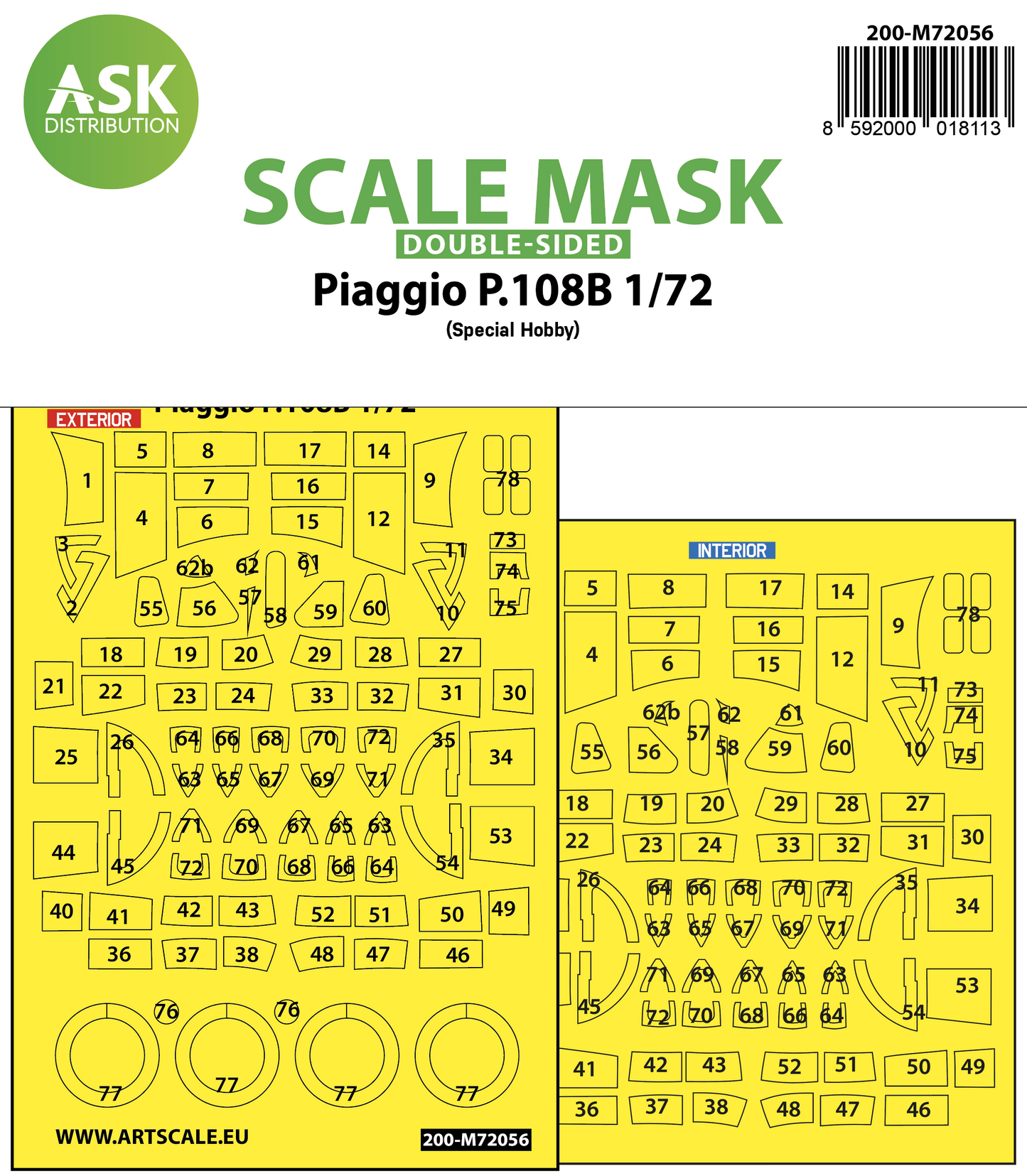 Art Scale 200-M72056 1:72 Piaggio P.108B double-sided painting express mask