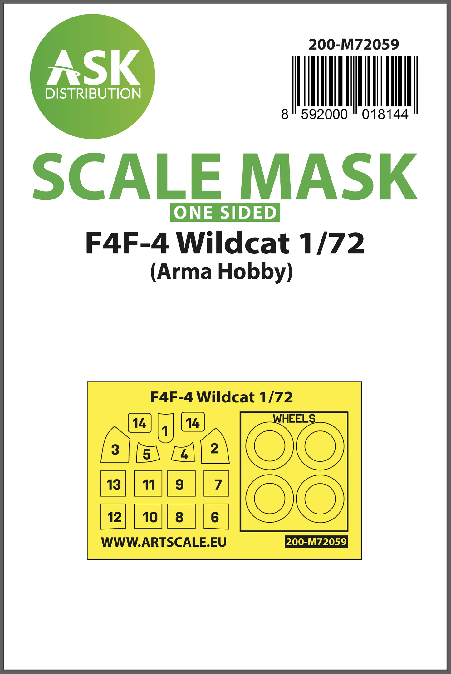 Art Scale 200-M72059 1:72 Grumman F4F-4 Wildcat wheels & canopy masks