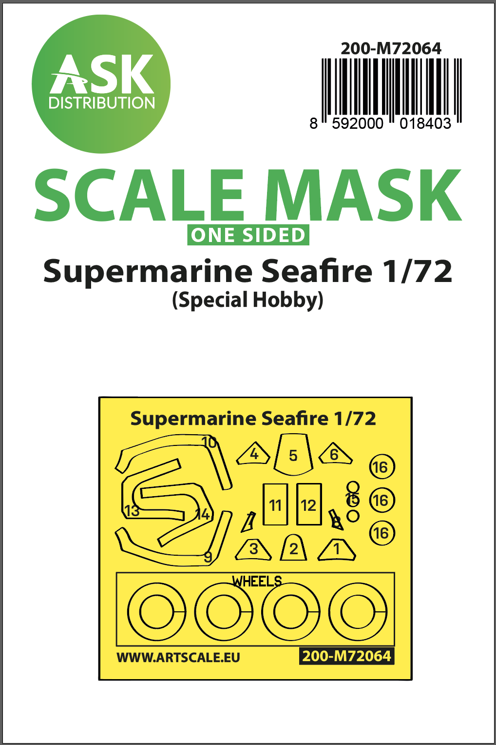 Art Scale 200-M72064 1:72 Spitfire/Seafire Various Wheel & Canopy Masks