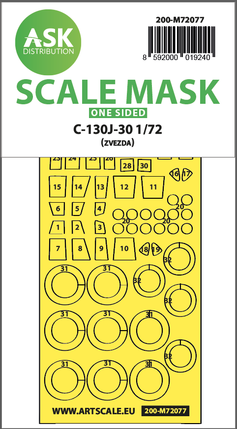 Art Scale 200-M72077 1:72 Lockheed C-130J-30 Hercules Wheel & Canopy Masks