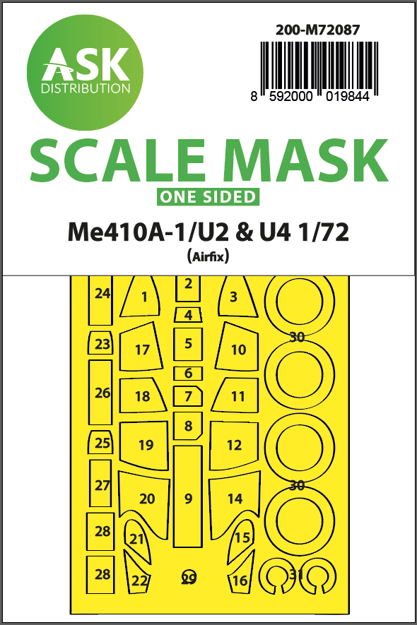 Art Scale 200-M72087 1:72 Me-410A-1/U2 & U4 Wheel & Canopy Paint Masks