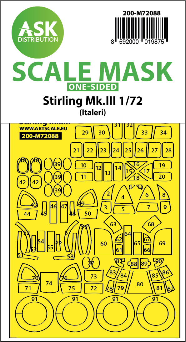 Art Scale 200-M72088 1:72 Short Stirling Mk.III wheels & canopy masks