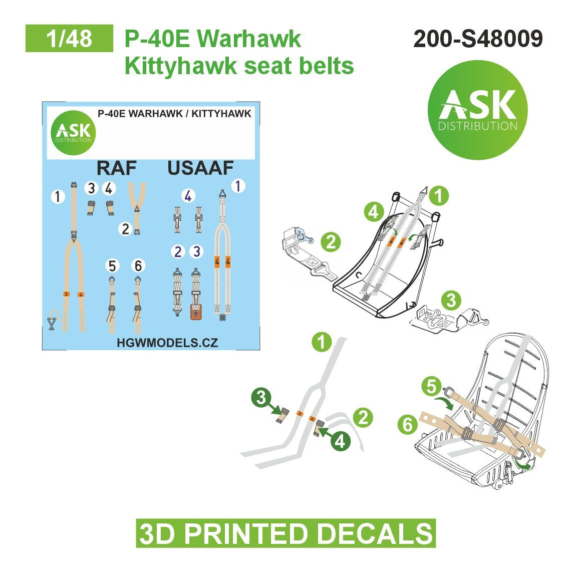 Art Scale 200-S48009 1:48 P-40E Warhawk Seat Belts