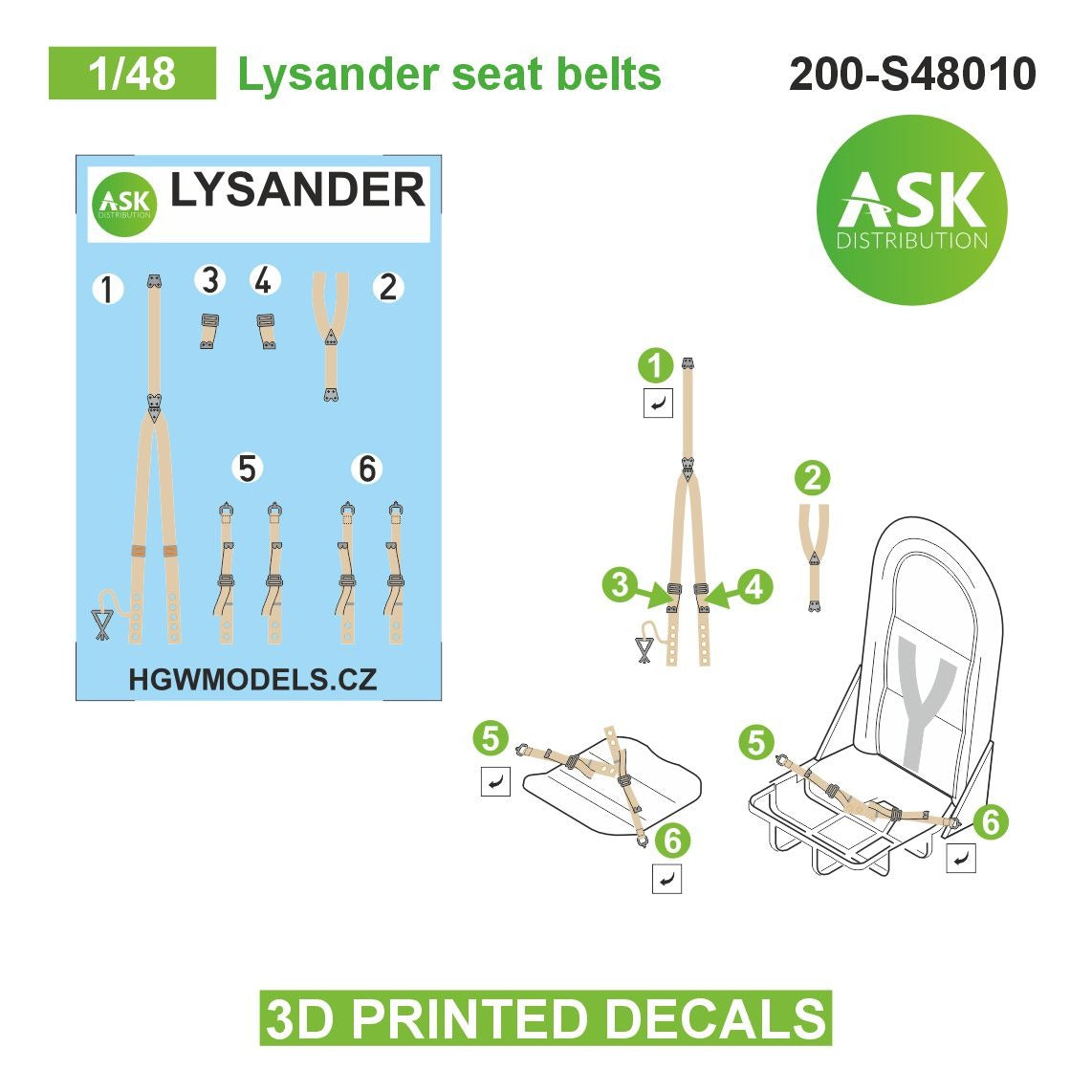 Art Scale 200-S48010 1:48 Westland Lysander Mk.I/Mk.III pilot seat belts