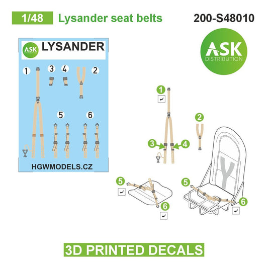 Art Scale 200-S48010 1:48 Westland Lysander Mk.I/Mk.III pilot seat belts
