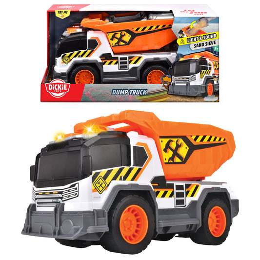 Dickie Dump Truck w/Light & Sounds & Sand Sieve Scoop