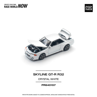 Pop Race Nissan Skyline GT-R R32 Crystal White 1:64 Diecast Model 640157
