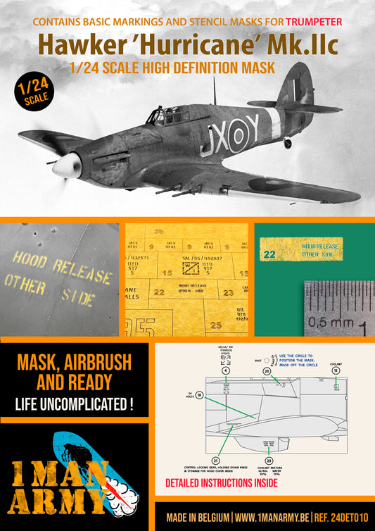 1ManArmy 24DET010 1:24 Hawker Hurricane Mk.IIC high definition airbrush masks