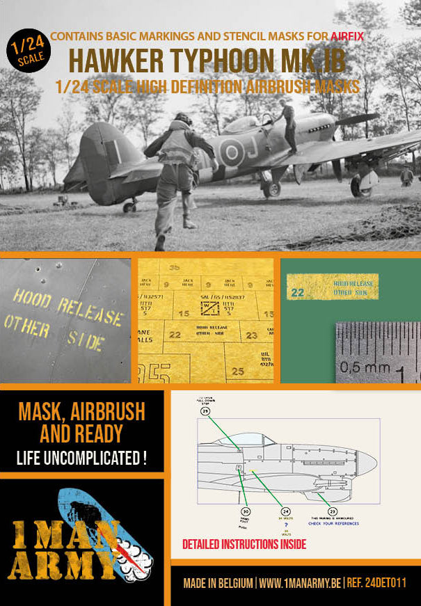 1ManArmy Hawker Typhoon Mk.IB Bubble Canopy Airbrush Masks 1:24