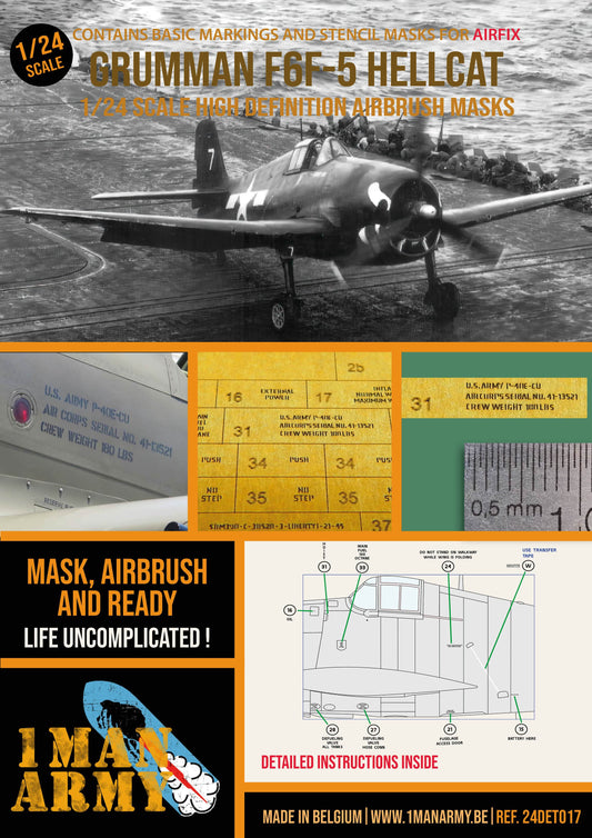 1ManArmy 24DET017 1:24 Grumman F6F-5 Hellcat high definition airbrush masks