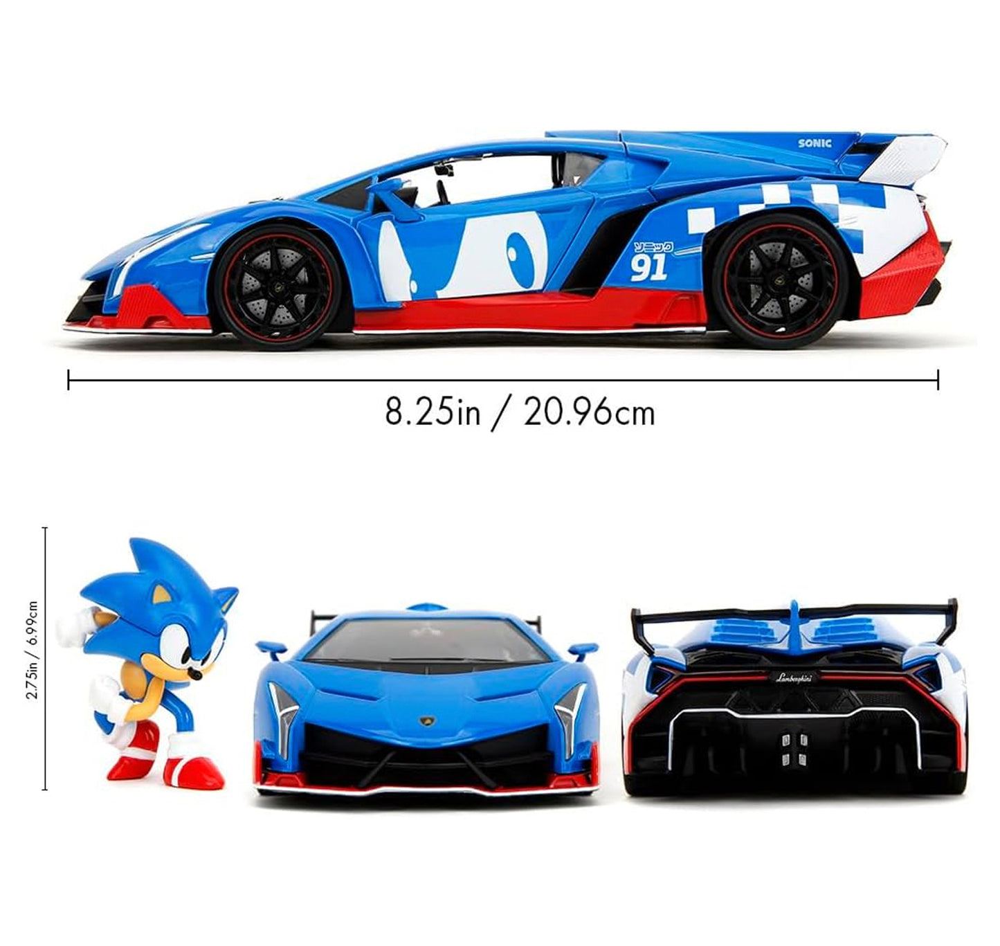 Jada Sonic Lamborghini Veneno w/Figure 1:24 Diecast Car