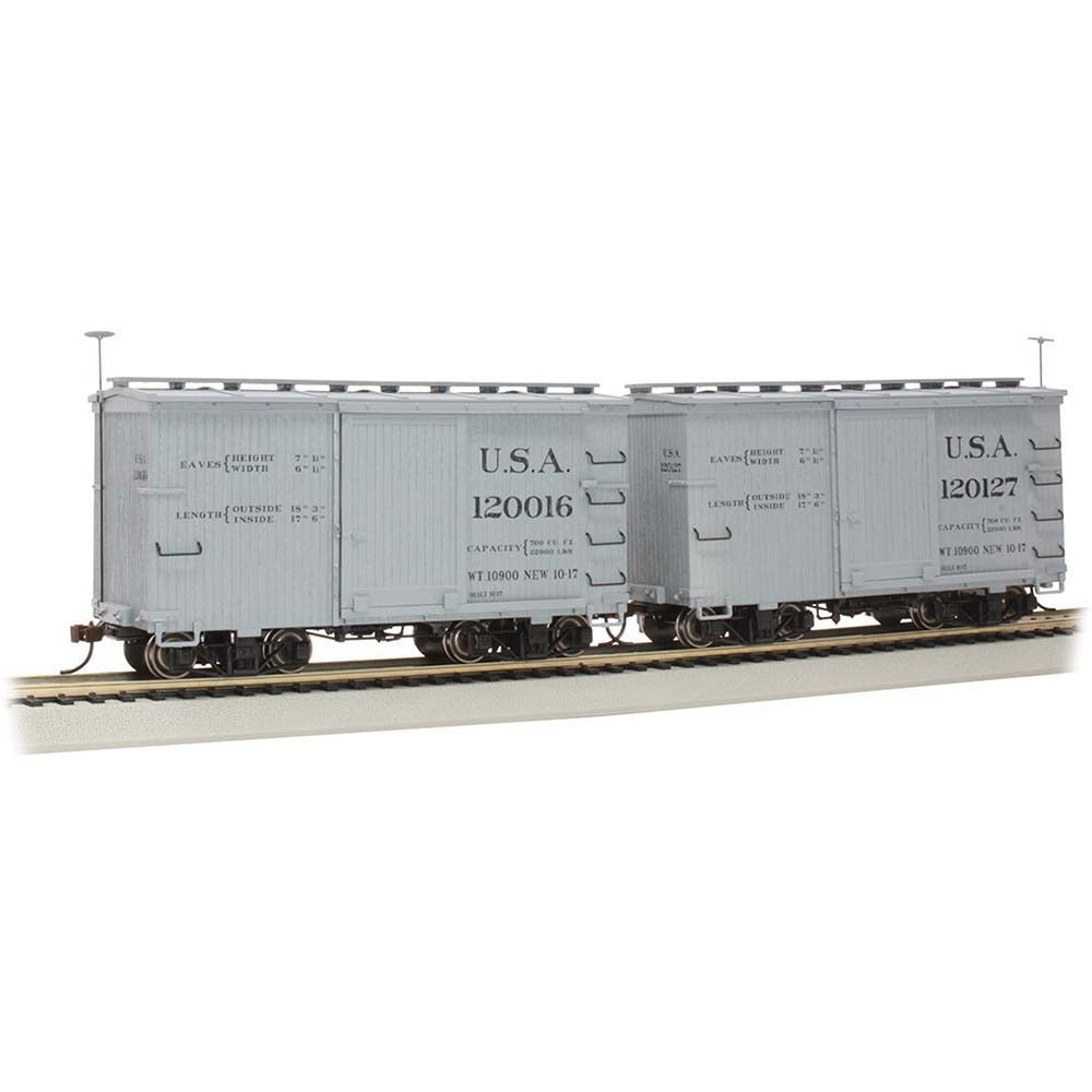 Bachmann USA 18' Box Cars with Murphy Roof USA #120016 & #120127 Grey (2/Box) On30 26554