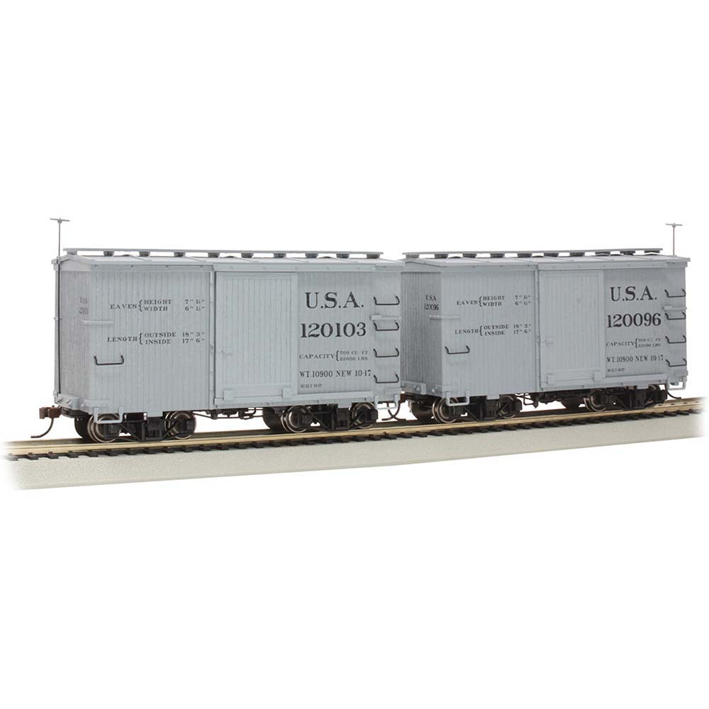Bachmann USA 18' Box Cars with Murphy Roof USA #120096 & #120103 Grey (2/Box) On30 26555