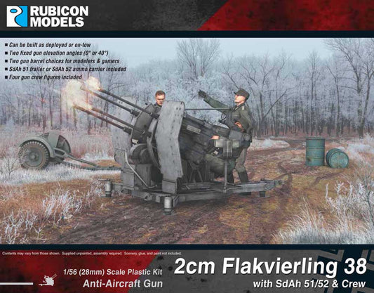 Rubicon Models 280073 2cm Flakvierling 38 With Sdah 51/52 Trailer 1:56 Model Kit