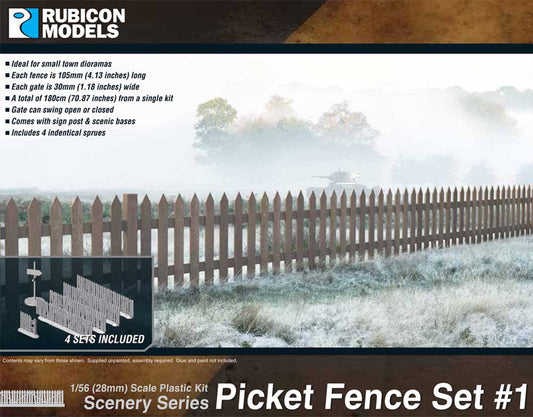 Rubicon Models 283002 Picket Fence Set #1 1:56 Plastic Model Kit