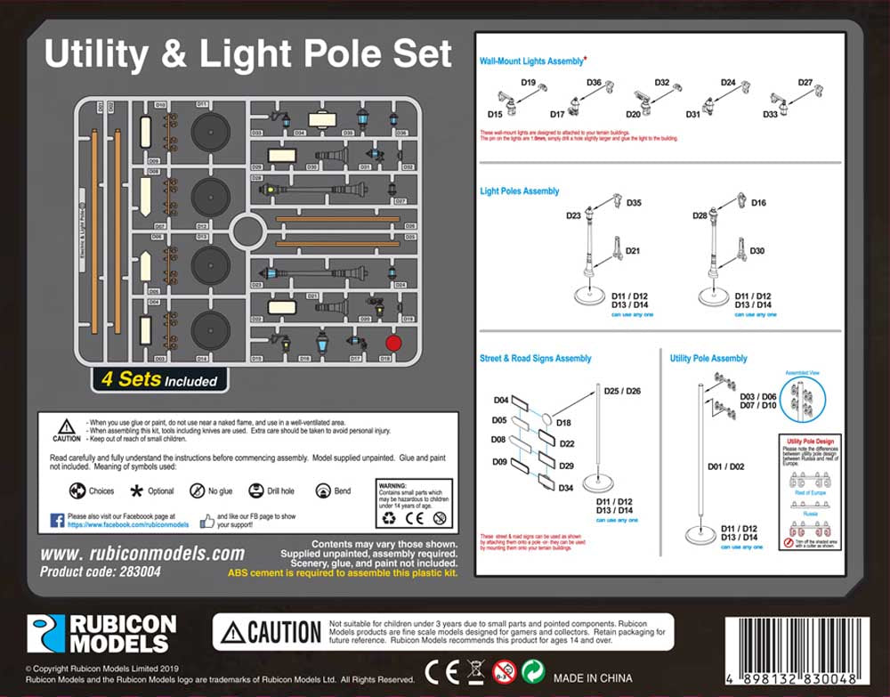 Rubicon Models 283004 Utiliy & Light Pole Set 1:56 Plastic Model Kit
