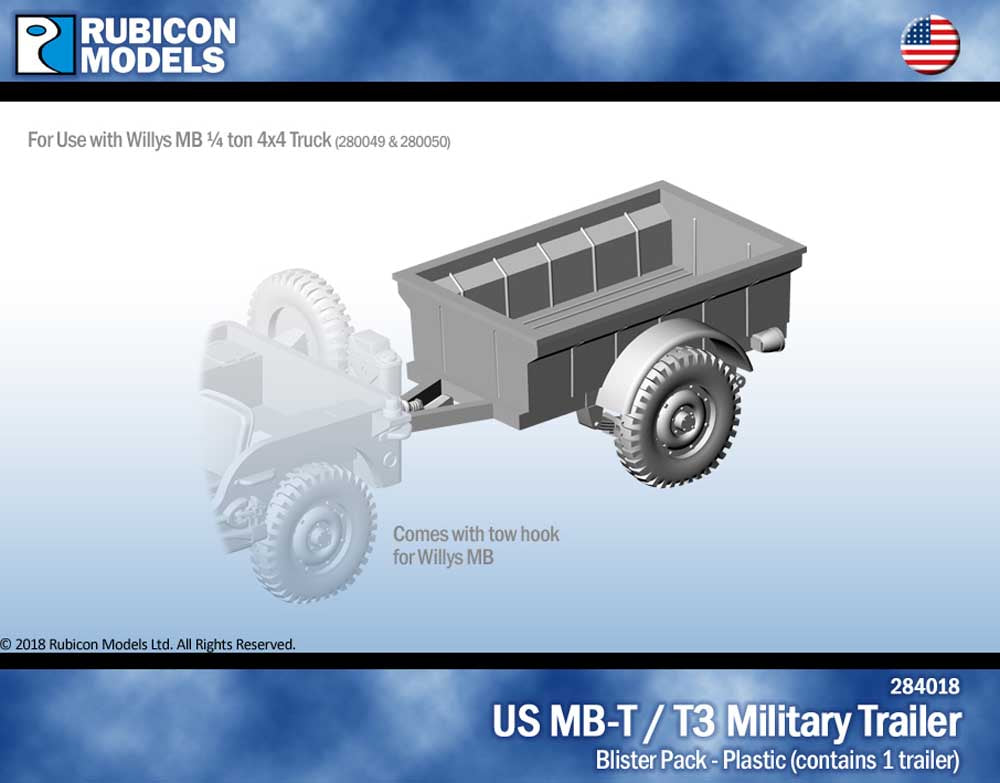 Rubicon Models 284018 Us Jeep Mb-T / T3 Military Trailer 1:56 Plastic Model Kit