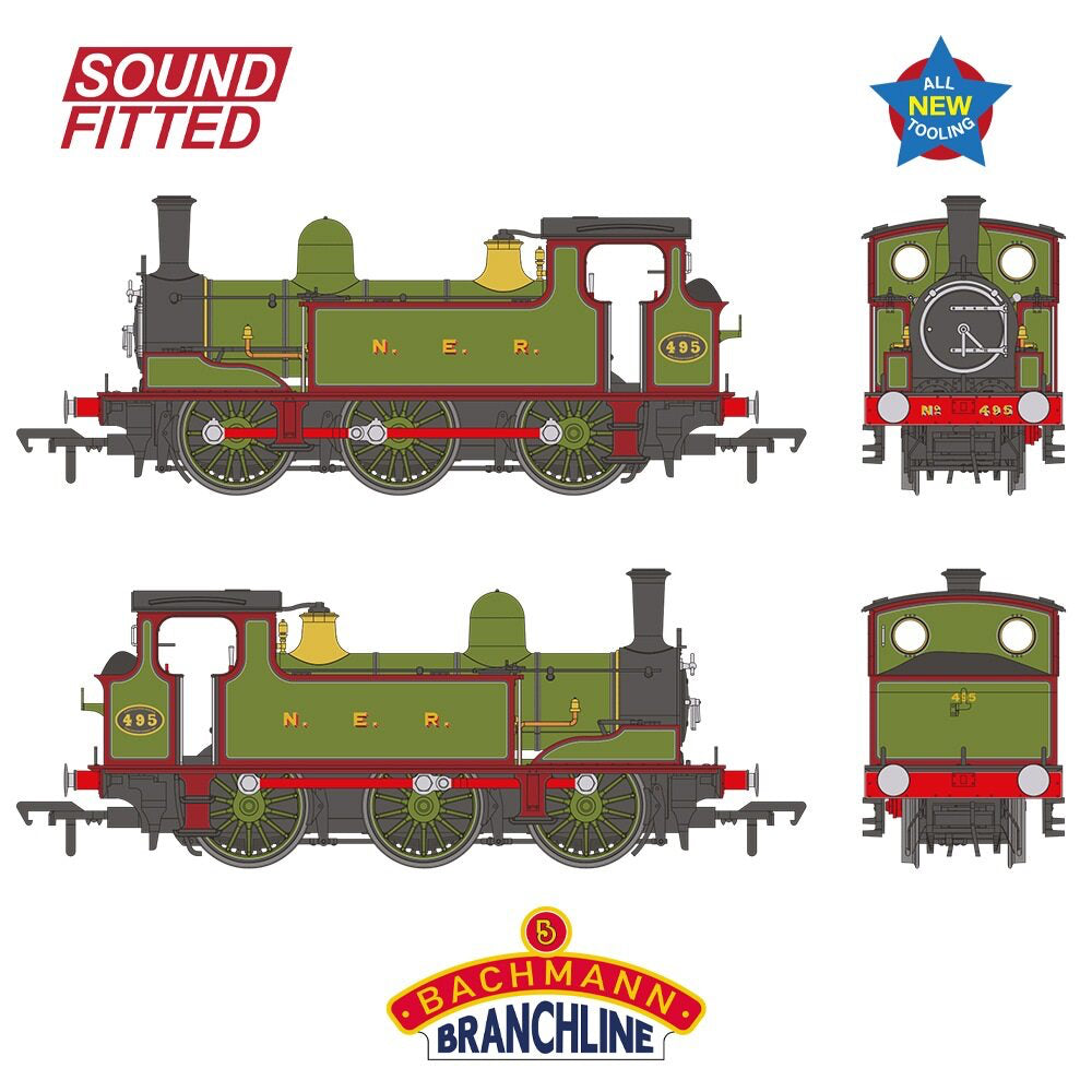Bachmann Branchline 31-065SF NER E Tank 495 NER Lined Green & Maroon SF OO Gauge