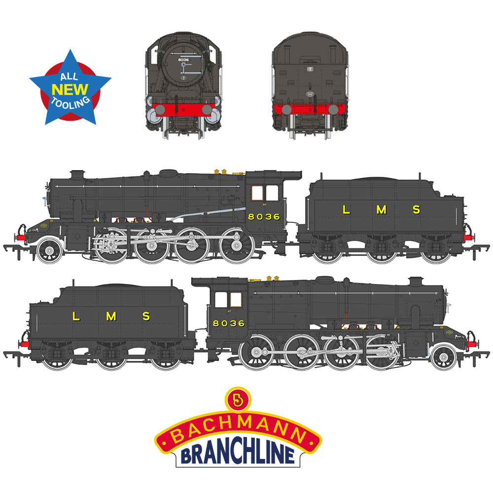 Bachmann Branchline 35-225 LMS 8F with Riveted Tender 8036 LMS Black